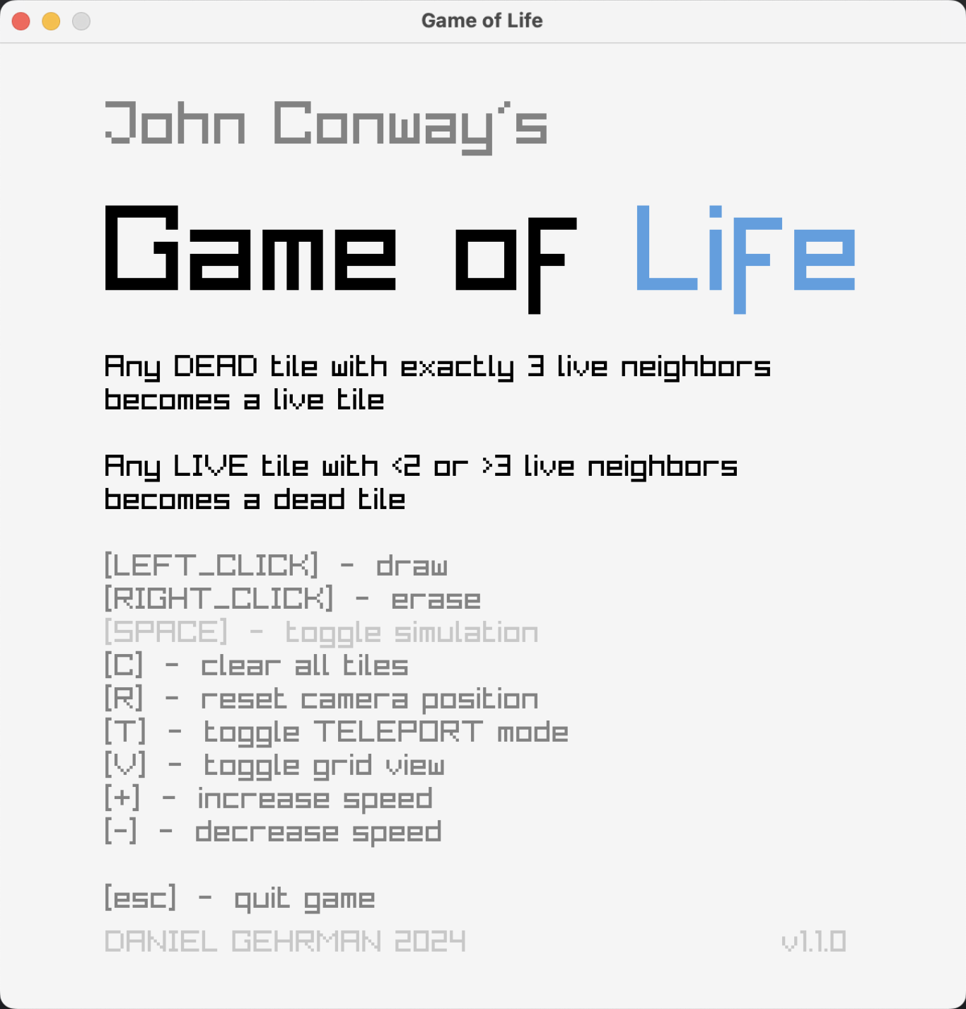 GameOfLife home screen